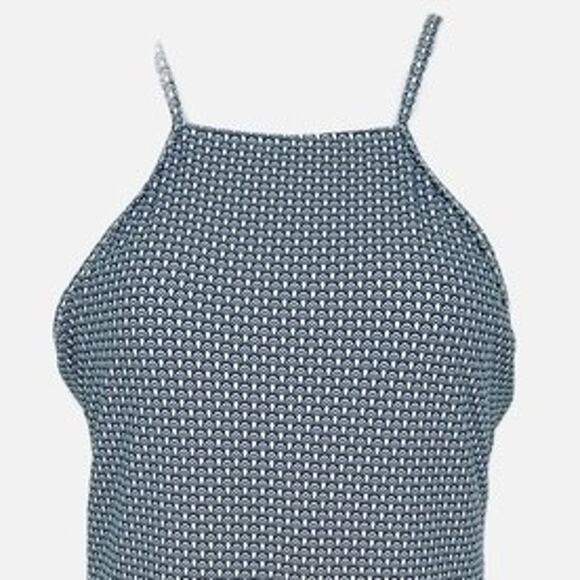 Swimsuit Sinch Neck One Piece Loop Print in Blue, White and Green Size Large - Picture 2 of 6